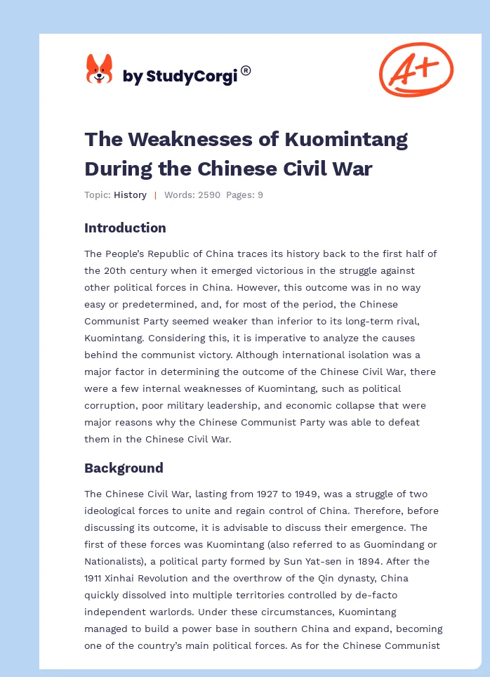 The Weaknesses of Kuomintang During the Chinese Civil War. Page 1