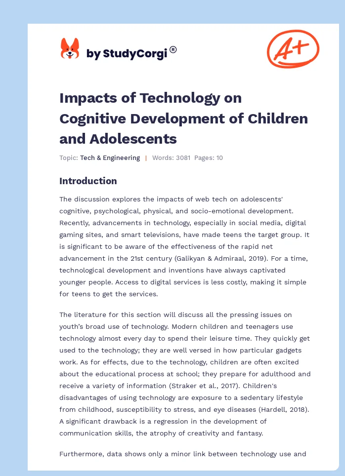 Impacts of Technology on Cognitive Development of Children and Adolescents. Page 1