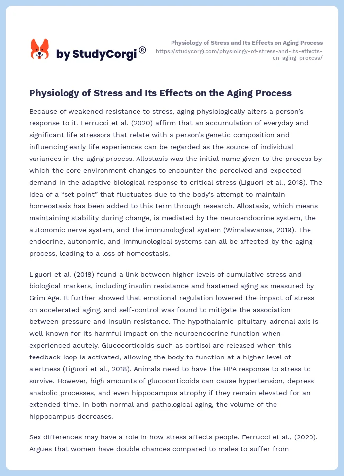 Physiology of Stress and Its Effects on Aging Process. Page 2