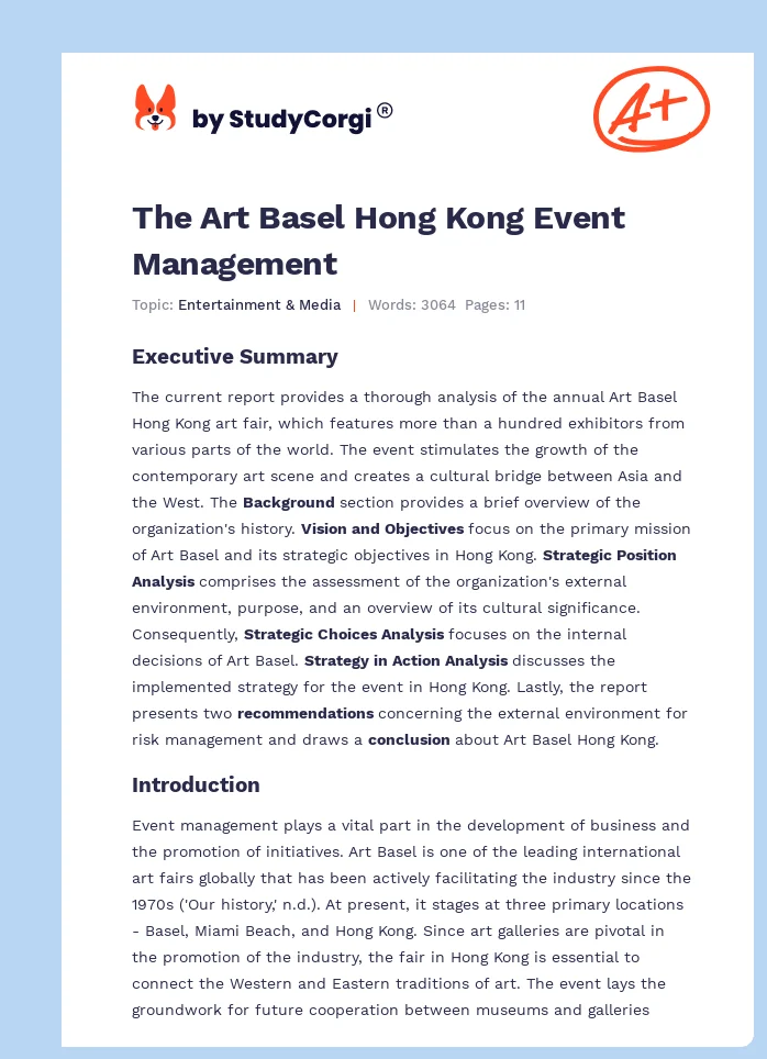 The Art Basel Hong Kong Event Management. Page 1
