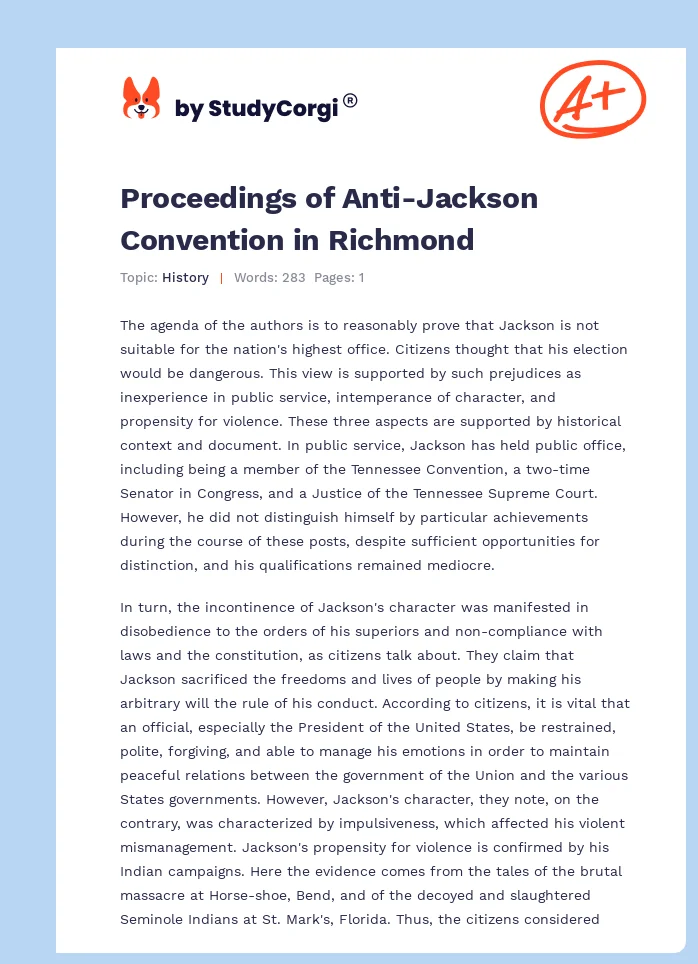 Proceedings of Anti-Jackson Convention in Richmond. Page 1