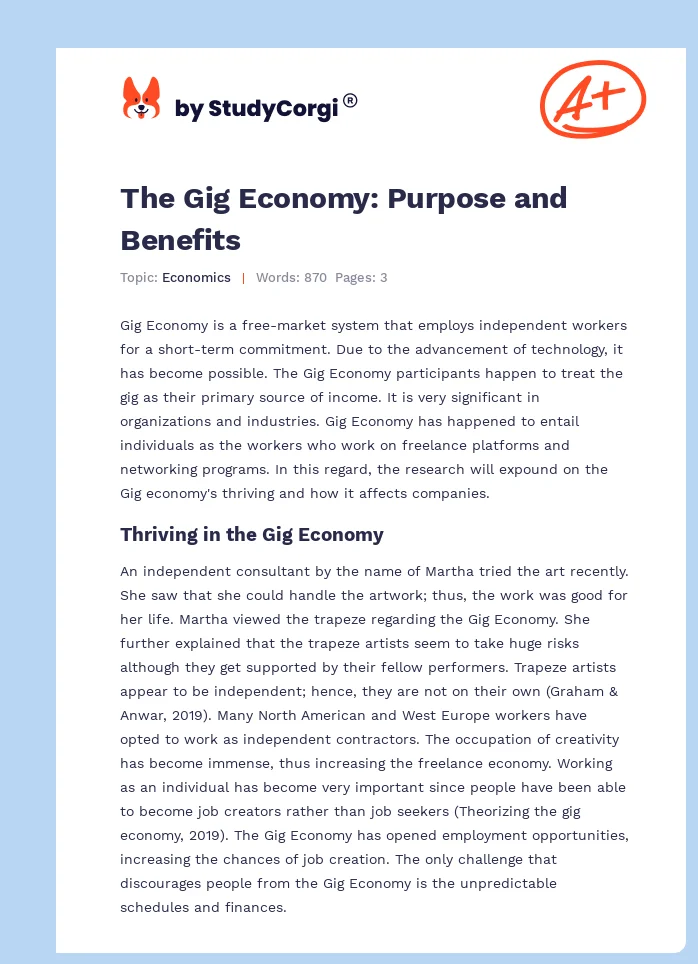 The Gig Economy: Purpose and Benefits. Page 1