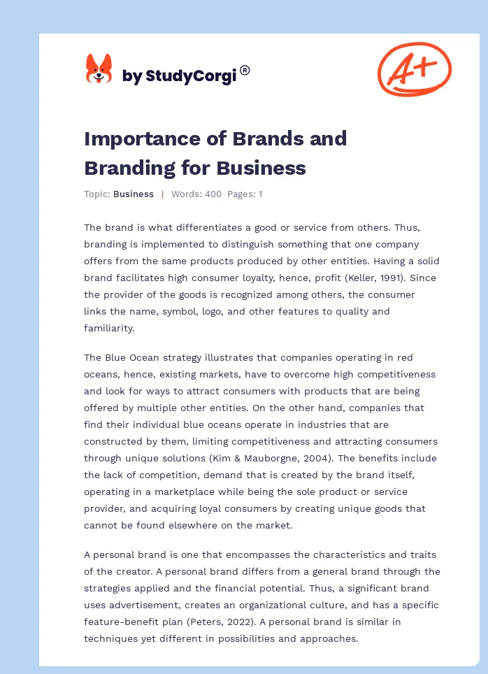 Importance of Brands and Branding for Business. Page 1