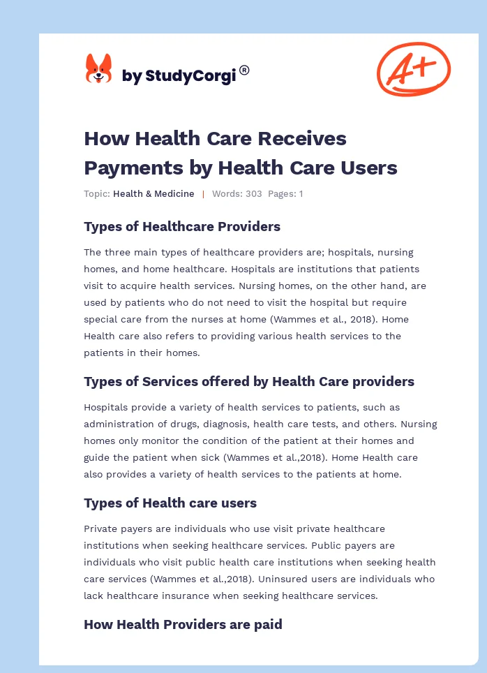 How Health Care Receives Payments by Health Care Users. Page 1
