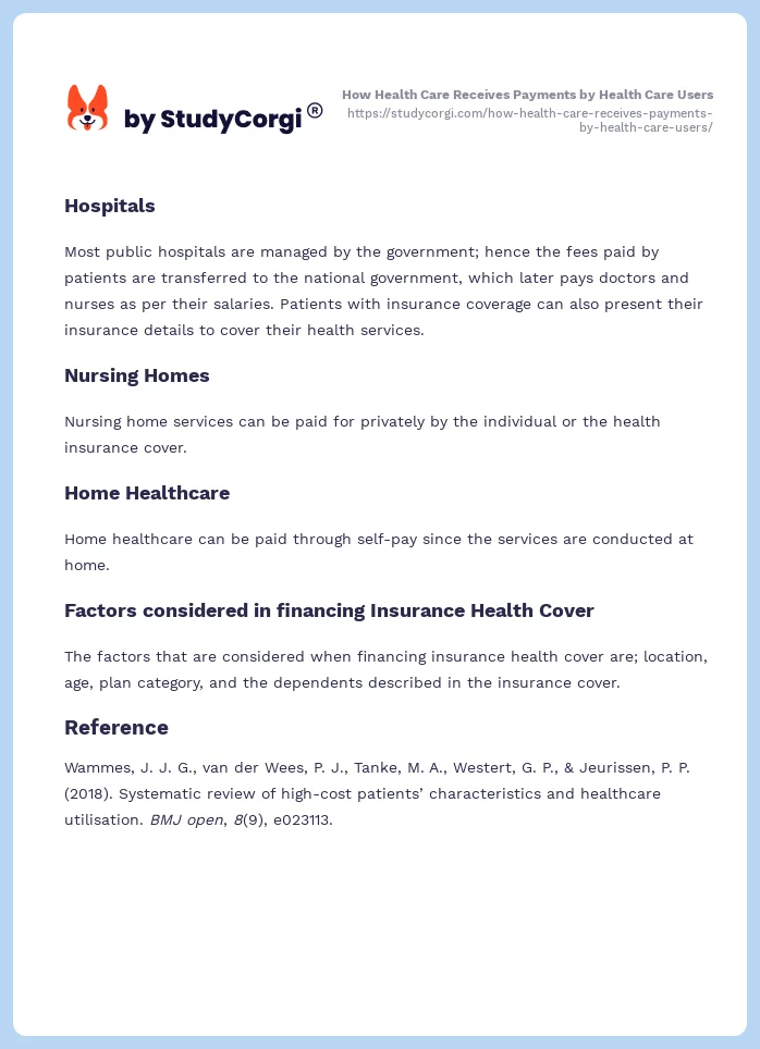 How Health Care Receives Payments by Health Care Users. Page 2