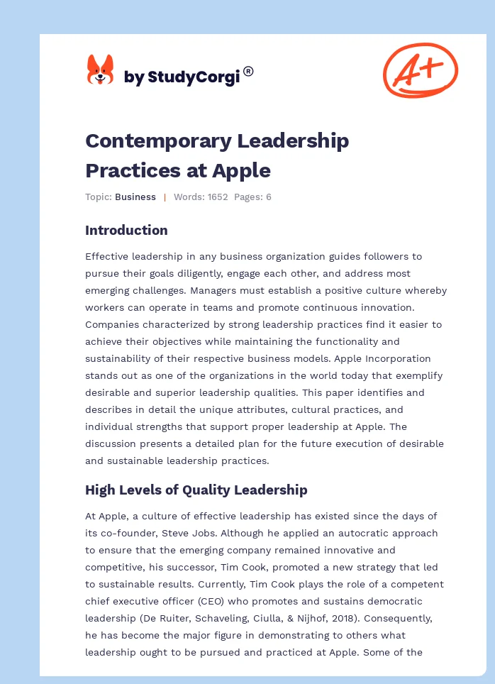 Contemporary Leadership Practices at Apple. Page 1