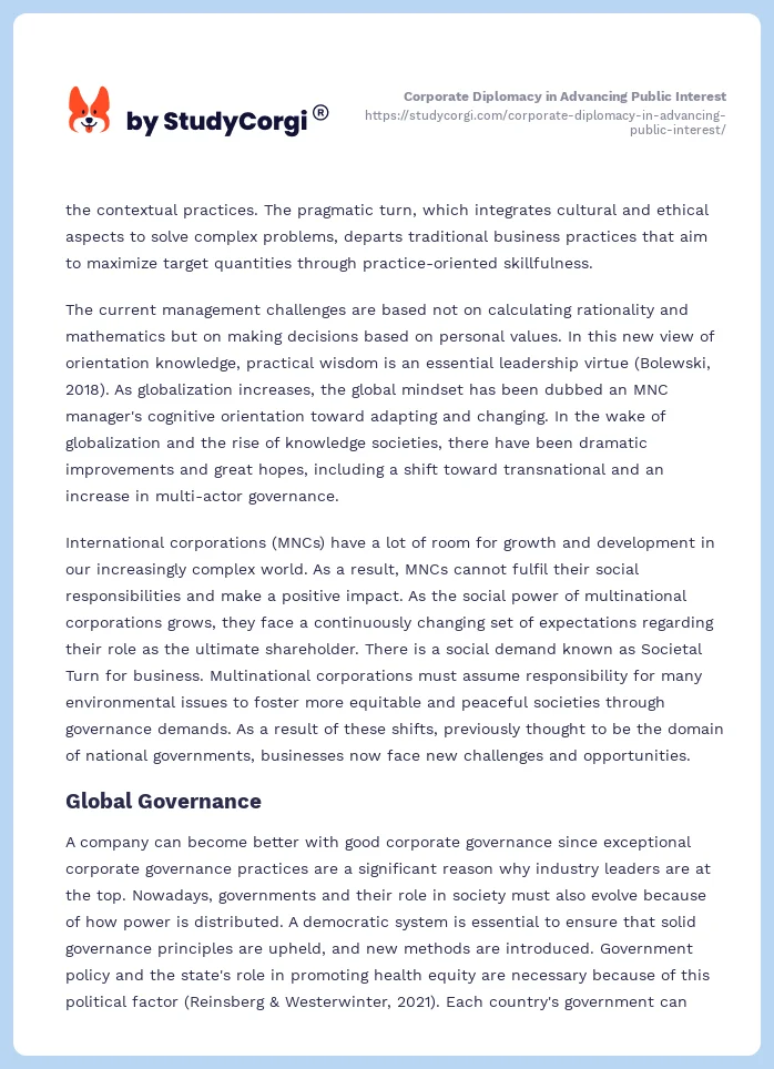 Corporate Diplomacy in Advancing Public Interest. Page 2