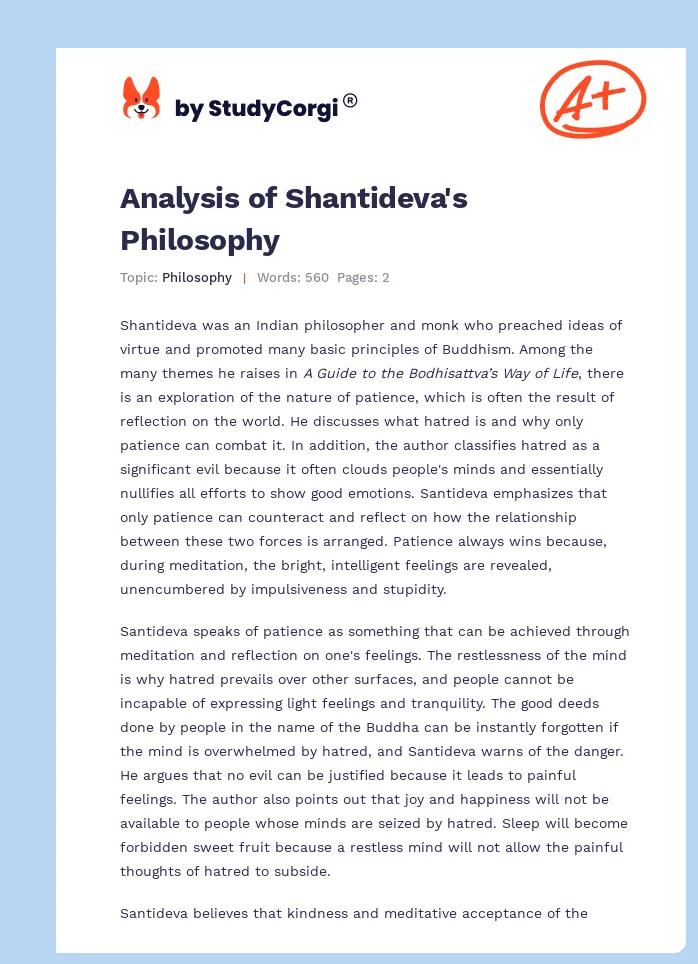 Analysis of Shantideva's Philosophy. Page 1