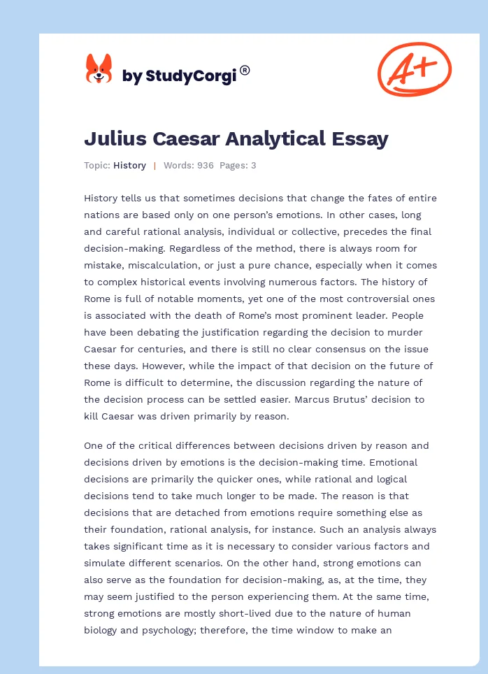 Julius Caesar Analytical Essay. Page 1