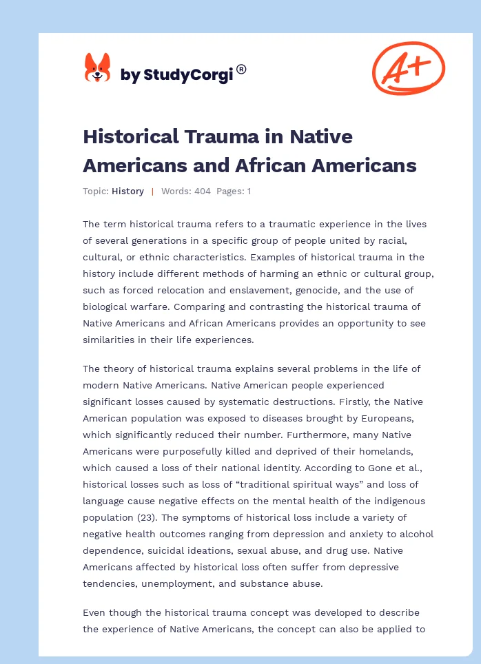 Historical Trauma in Native Americans and African Americans. Page 1
