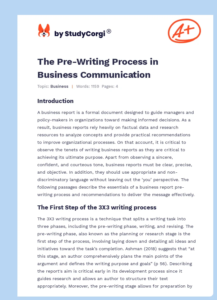 The Pre-Writing Process in Business Communication. Page 1