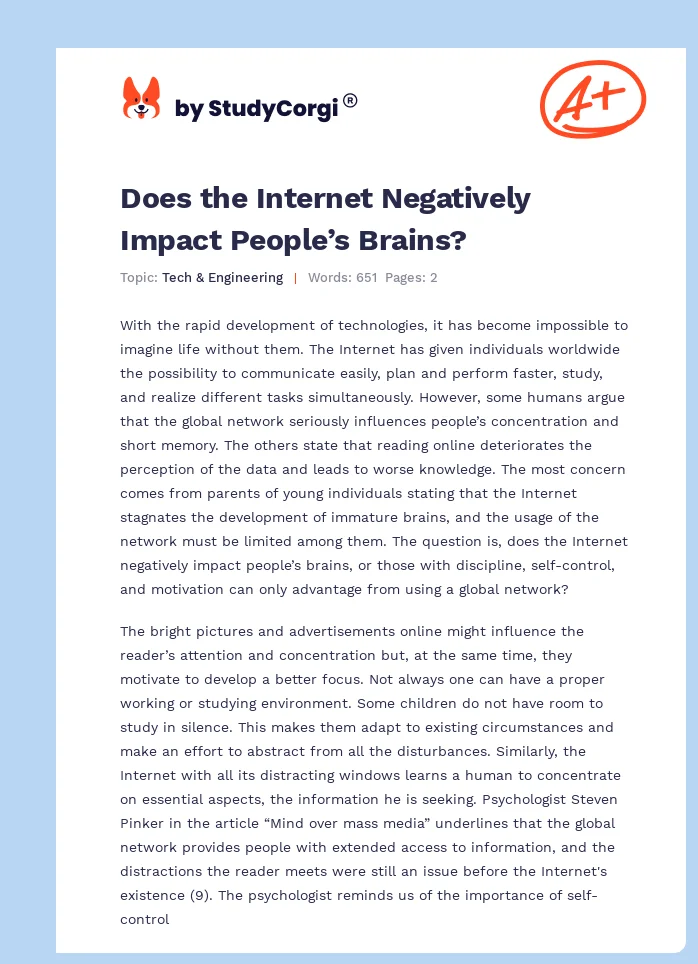 Does the Internet Negatively Impact People’s Brains?. Page 1