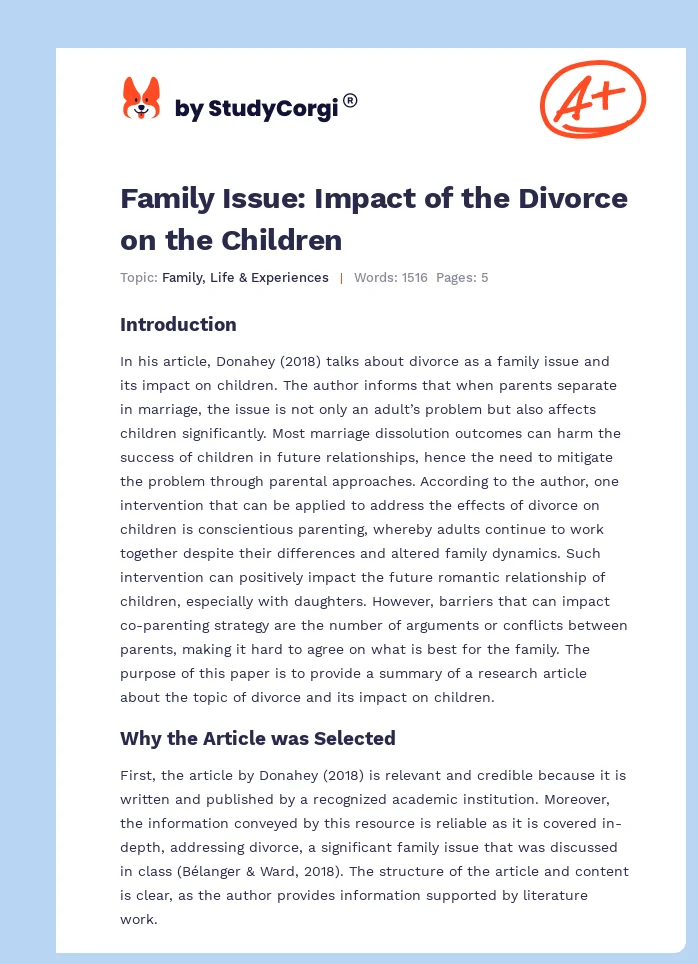 Family Issue: Impact of the Divorce on the Children. Page 1
