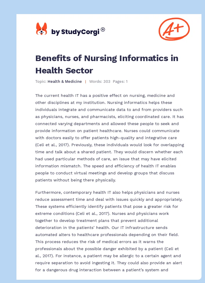 Benefits of Nursing Informatics in Health Sector. Page 1