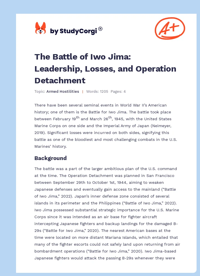 The Battle of Iwo Jima: Leadership, Losses, and Operation Detachment. Page 1