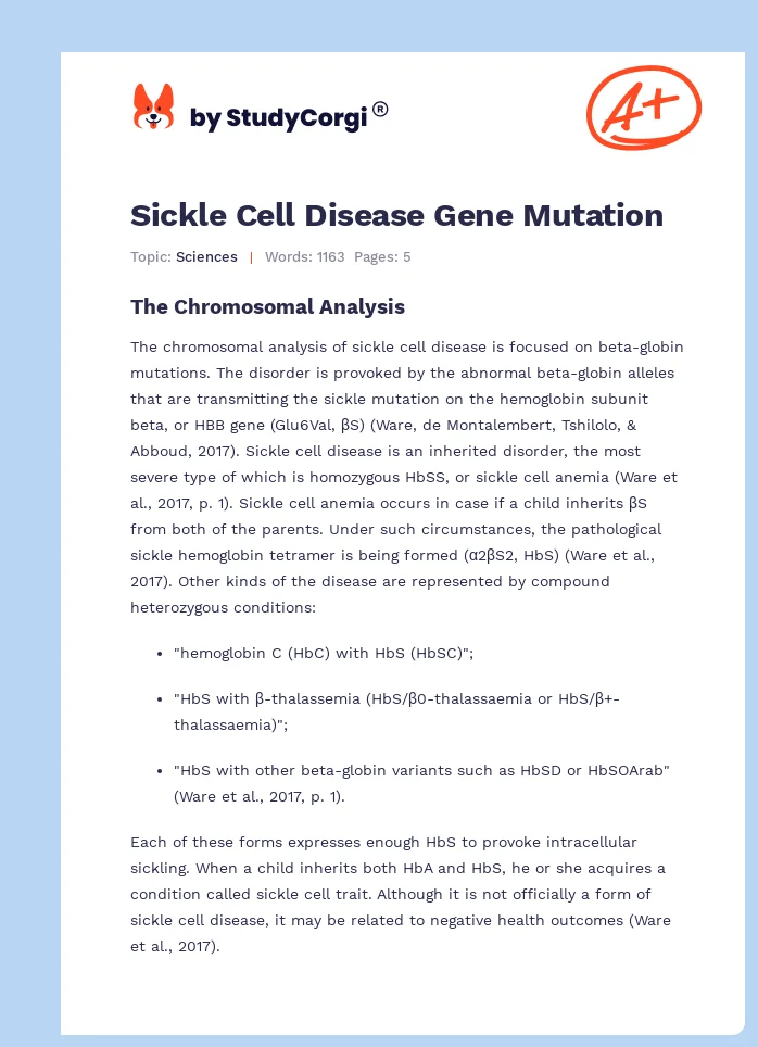 Sickle Cell Disease Gene Mutation. Page 1