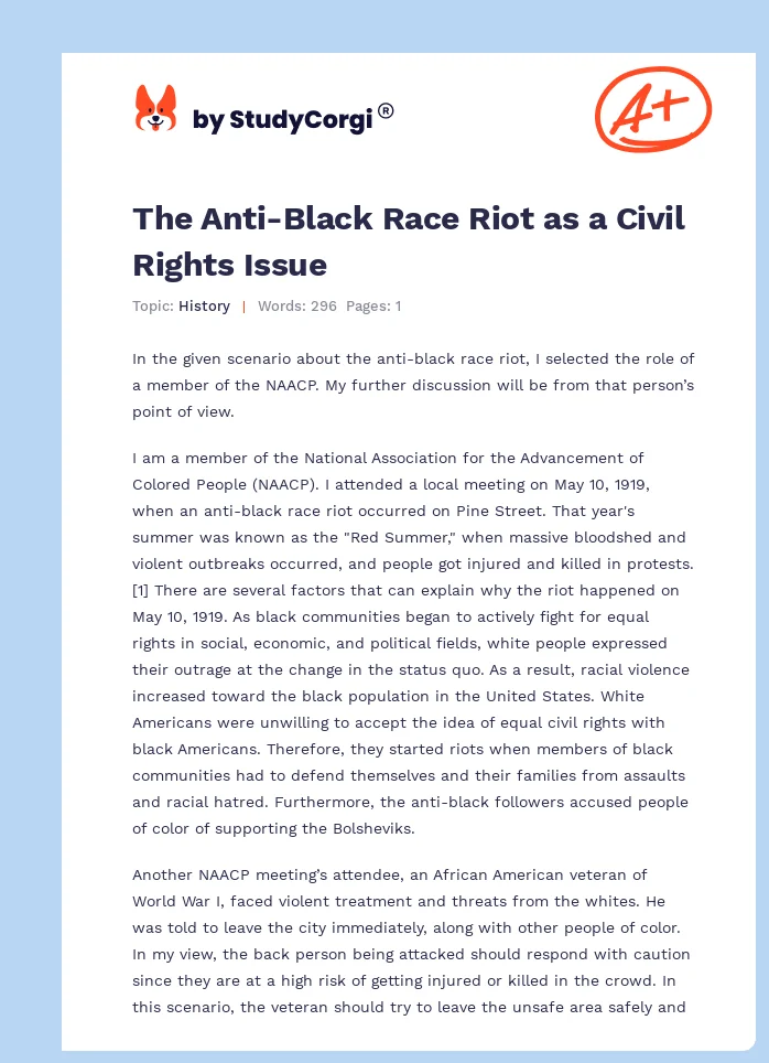 The Anti-Black Race Riot as a Civil Rights Issue. Page 1
