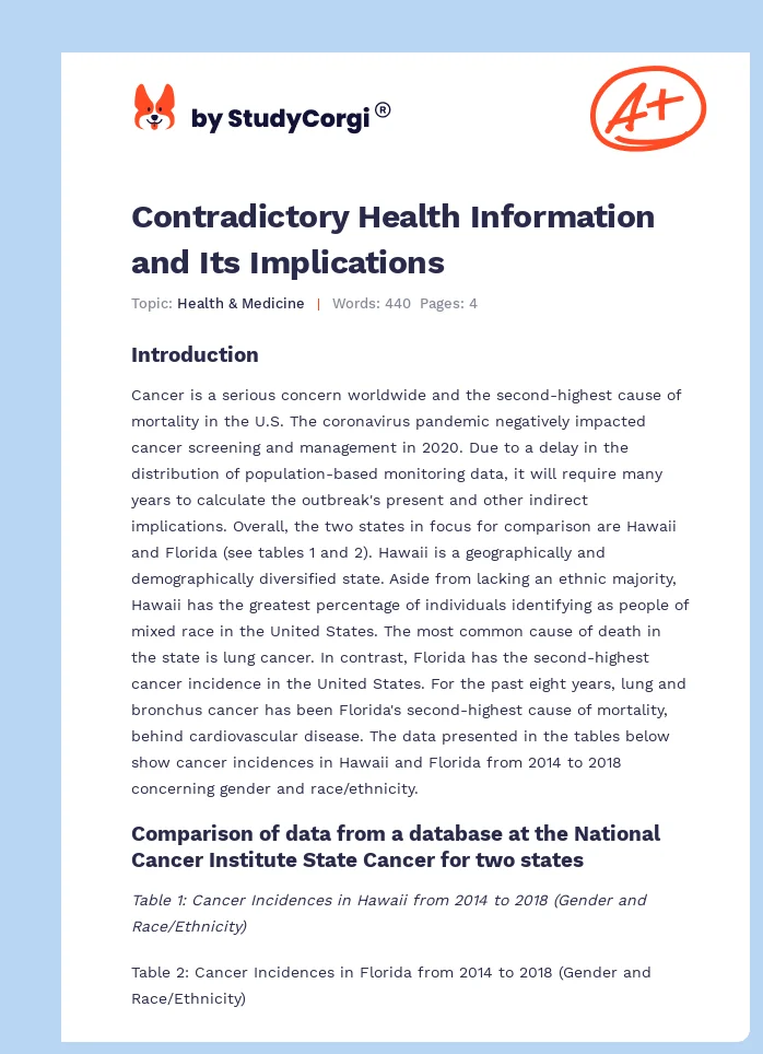 Contradictory Health Information and Its Implications. Page 1