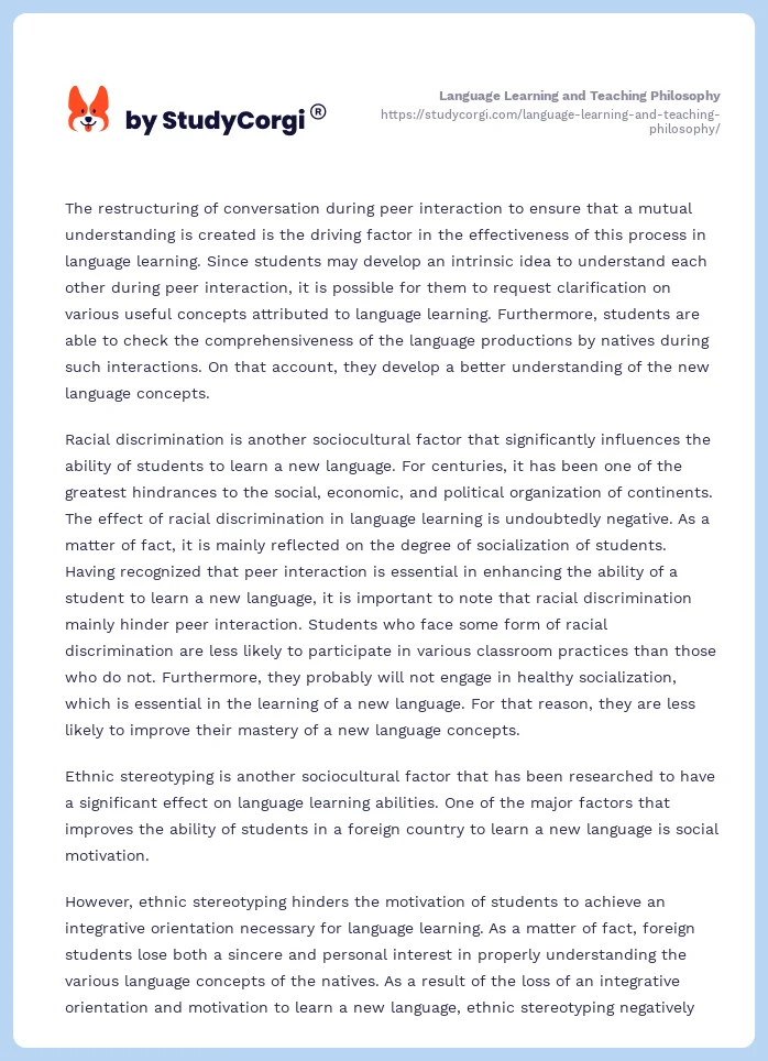 Language Learning and Teaching Philosophy. Page 2