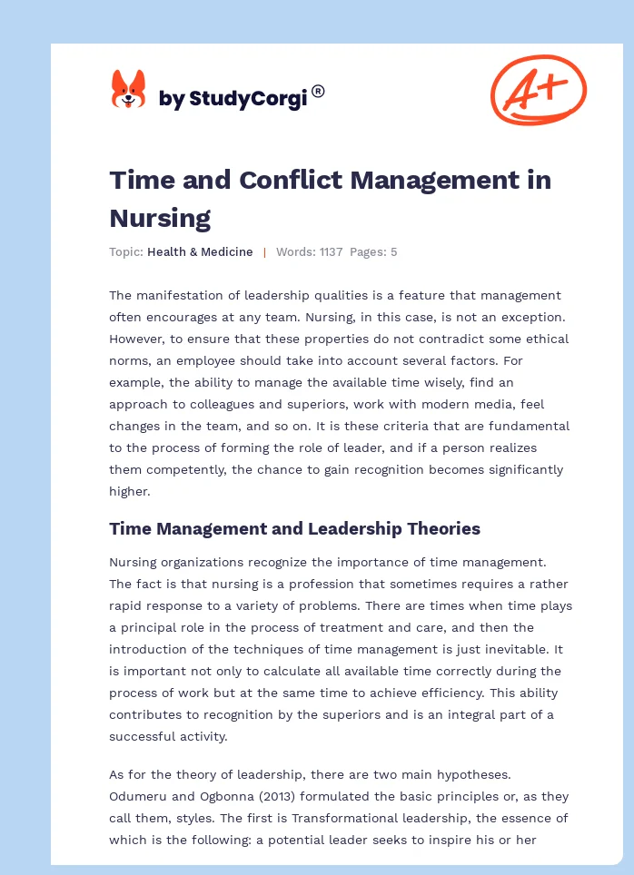 Time and Conflict Management in Nursing. Page 1