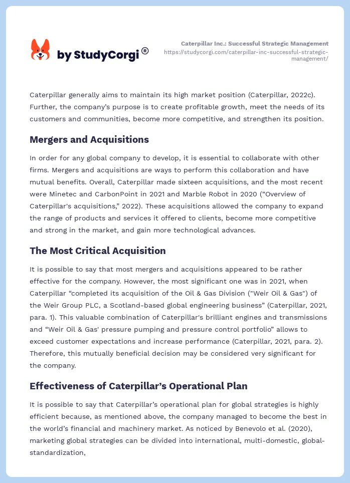 Caterpillar Inc.: Successful Strategic Management. Page 2