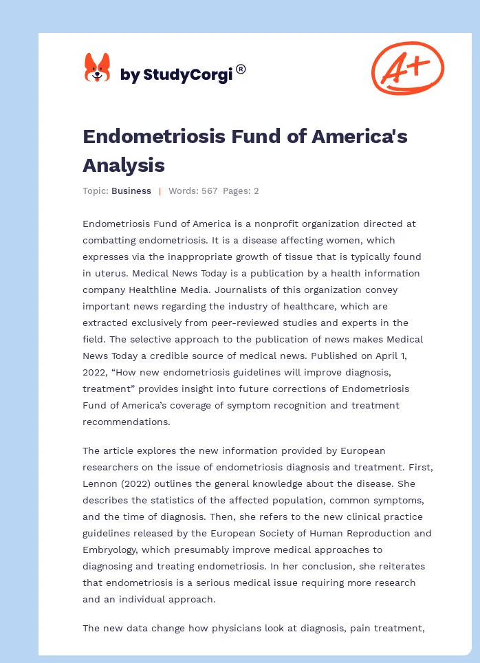 Endometriosis Fund of America's Analysis. Page 1