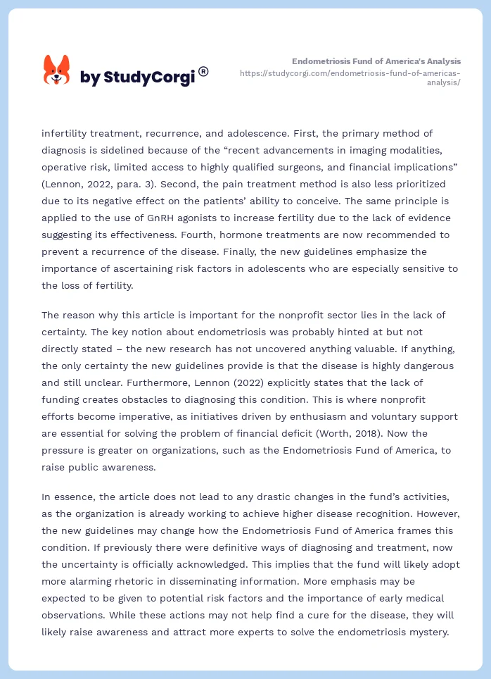 Endometriosis Fund of America's Analysis. Page 2