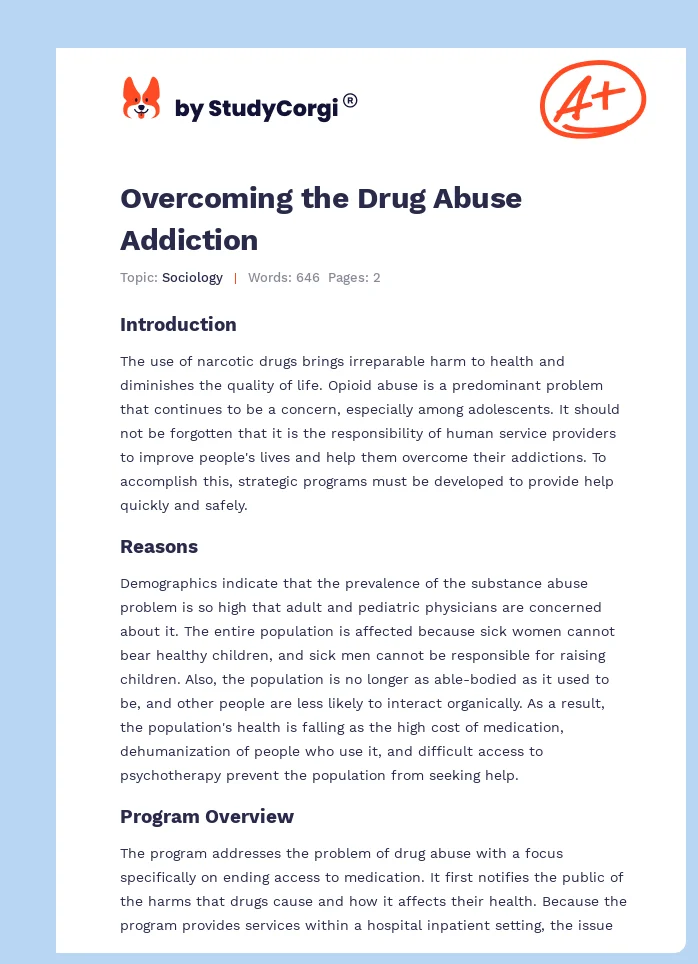 Overcoming the Drug Abuse Addiction. Page 1