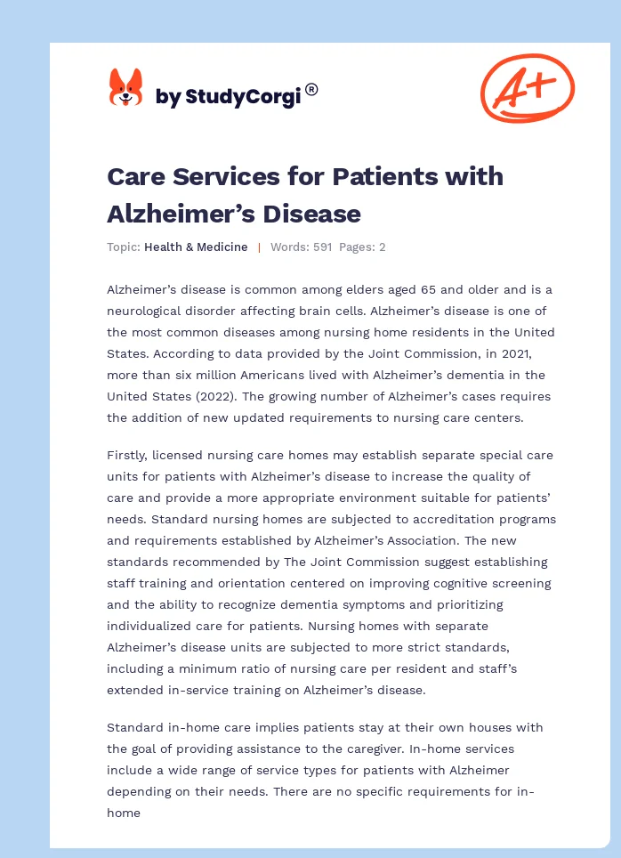 Care Services for Patients with Alzheimer’s Disease. Page 1