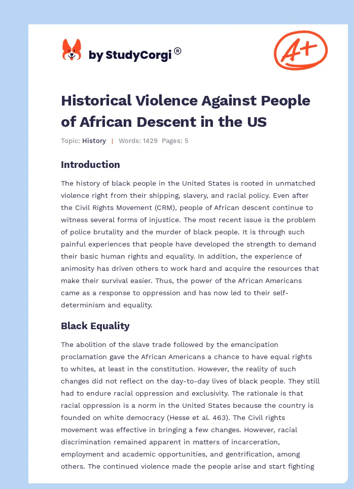 Historical Violence Against People of African Descent in the US. Page 1