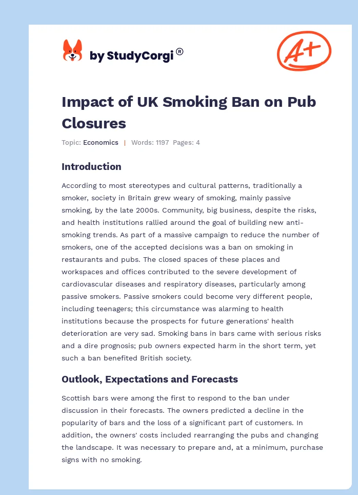 Impact of UK Smoking Ban on Pub Closures. Page 1