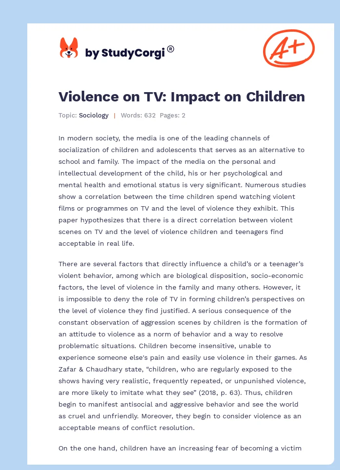 Violence on TV: Impact on Children. Page 1