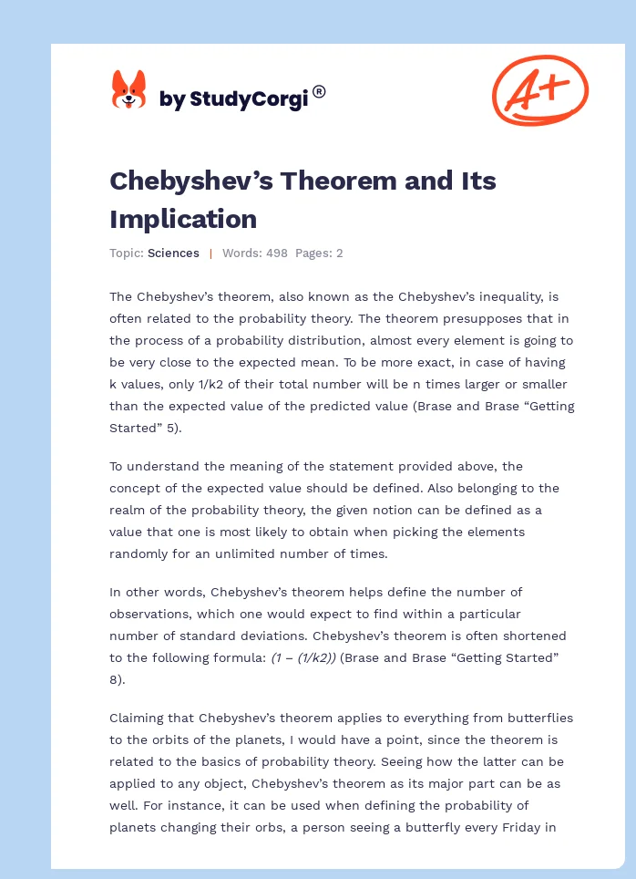 Chebyshev’s Theorem and Its Implication. Page 1