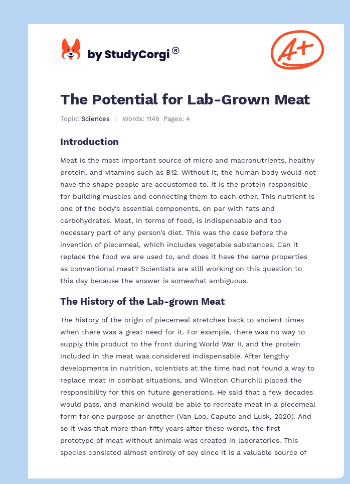 The Potential for Lab-Grown Meat. Page 1