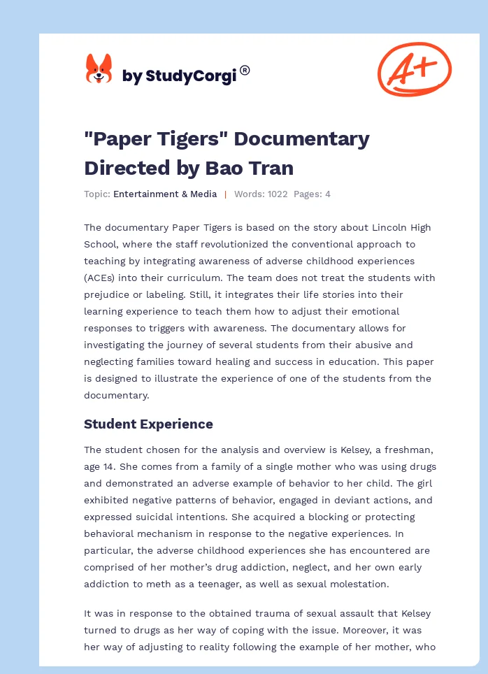 "Paper Tigers" Documentary Directed by Bao Tran. Page 1