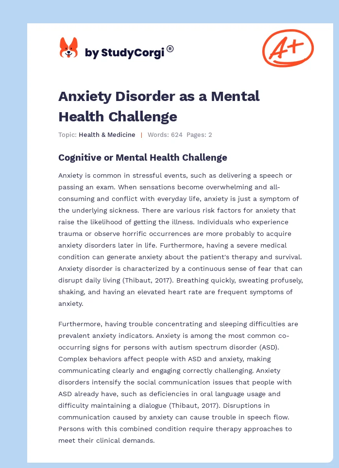 Anxiety Disorder as a Mental Health Challenge. Page 1