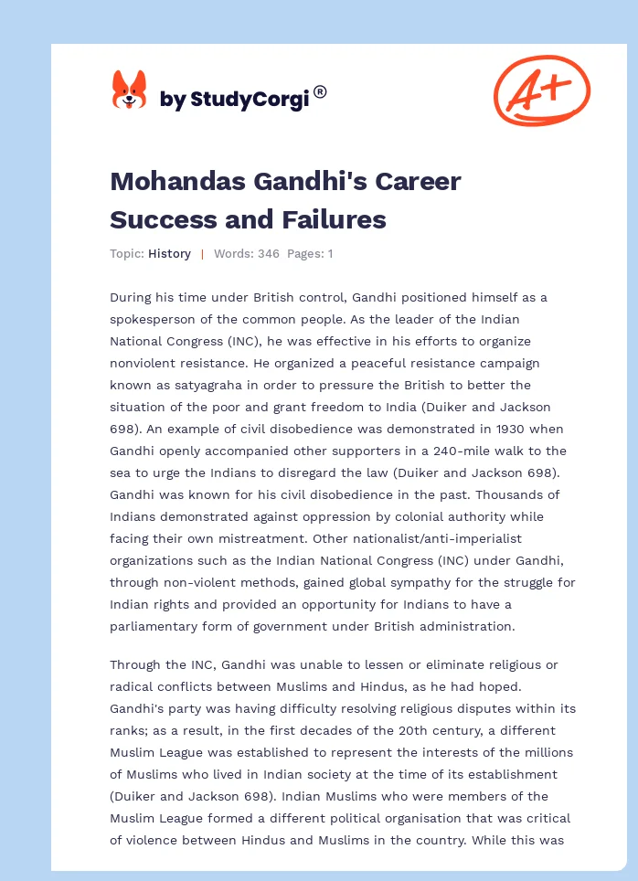 Mohandas Gandhi's Career Success and Failures. Page 1