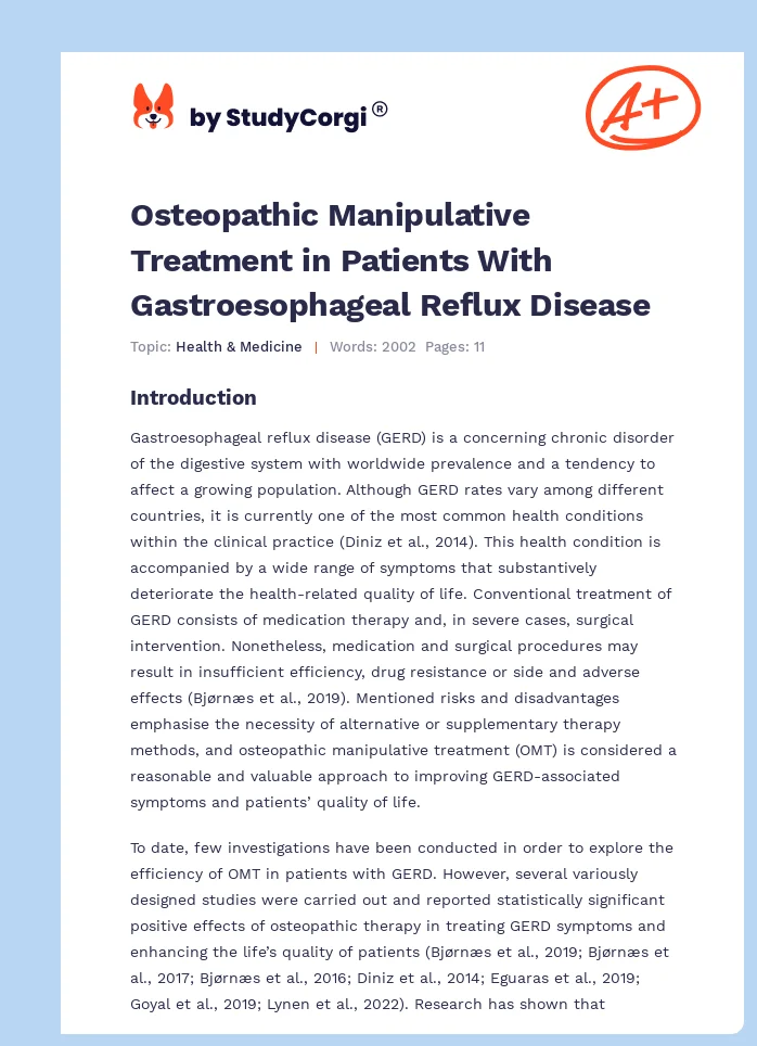 Osteopathic Manipulative Treatment in Patients With Gastroesophageal Reflux Disease. Page 1