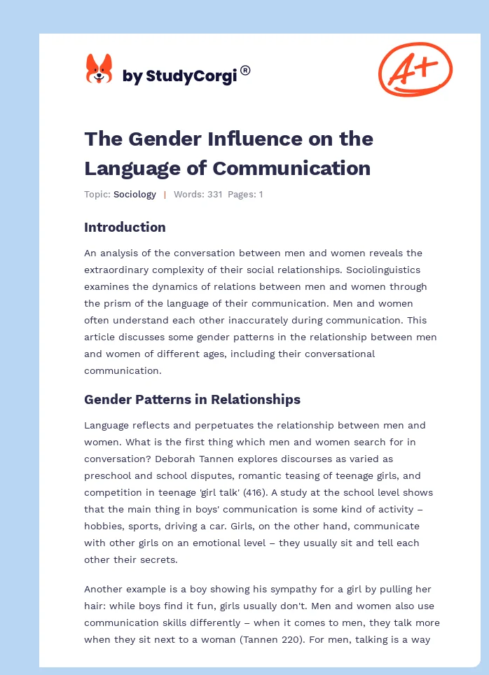 The Gender Influence on the Language of Communication. Page 1