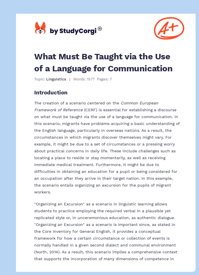 What Must Be Taught via the Use of a Language for Communication. Page 1