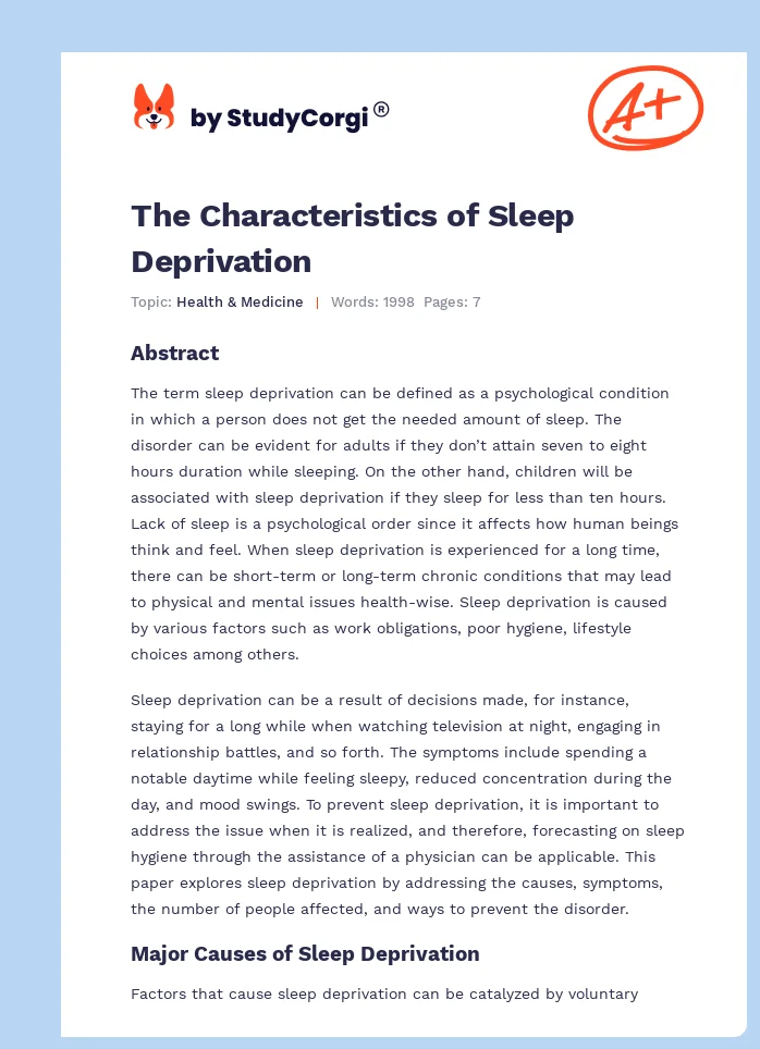 The Characteristics of Sleep Deprivation. Page 1