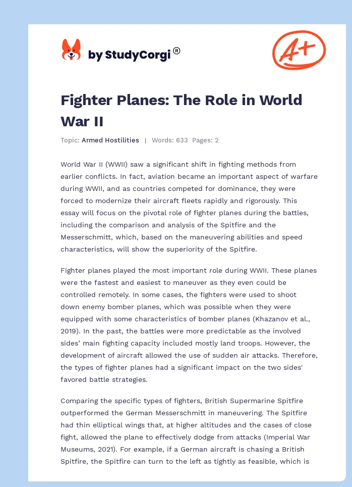 Fighter Planes: The Role in World War II. Page 1