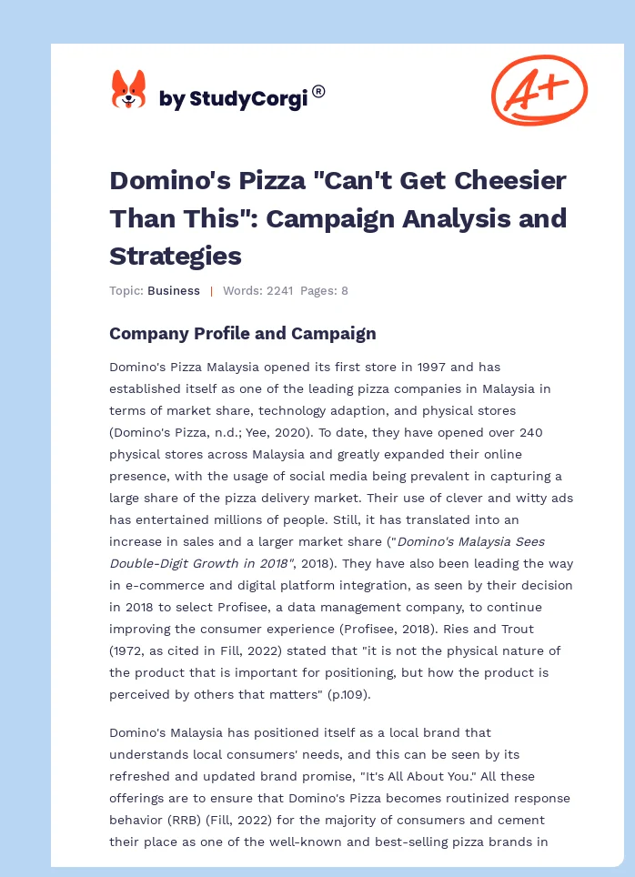 Domino's Pizza "Can't Get Cheesier Than This": Campaign Analysis and Strategies. Page 1