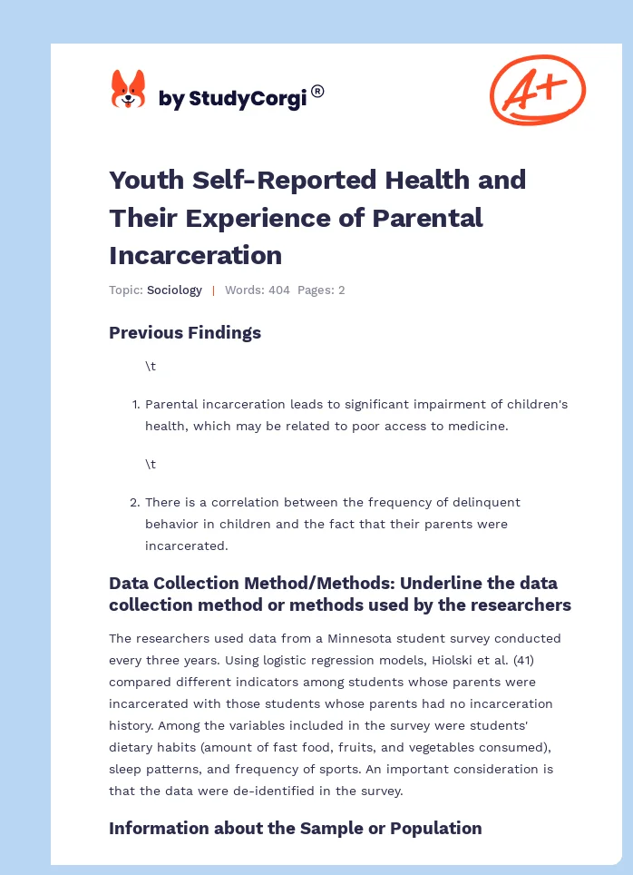 Youth Self-Reported Health and Their Experience of Parental Incarceration. Page 1