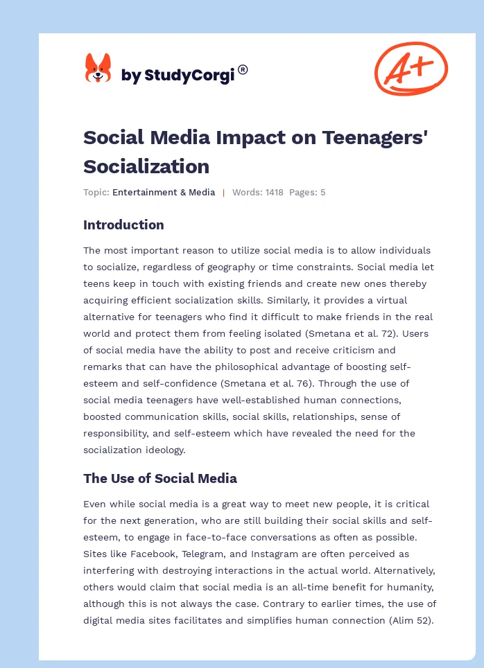 Social Media Impact on Teenagers' Socialization. Page 1