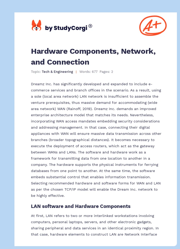 Hardware Components, Network, and Connection. Page 1