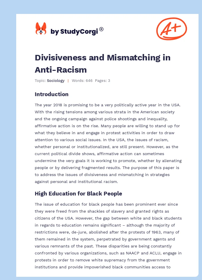 Divisiveness and Mismatching in Anti-Racism. Page 1