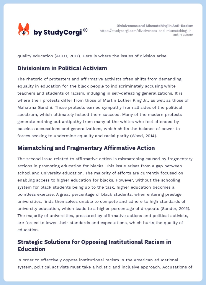 Divisiveness and Mismatching in Anti-Racism. Page 2