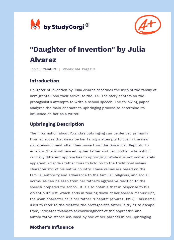"Daughter of Invention" by Julia Alvarez. Page 1