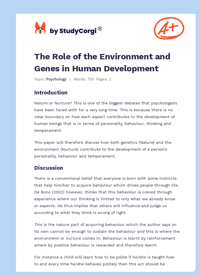 The Role of the Environment and Genes in Human Development. Page 1